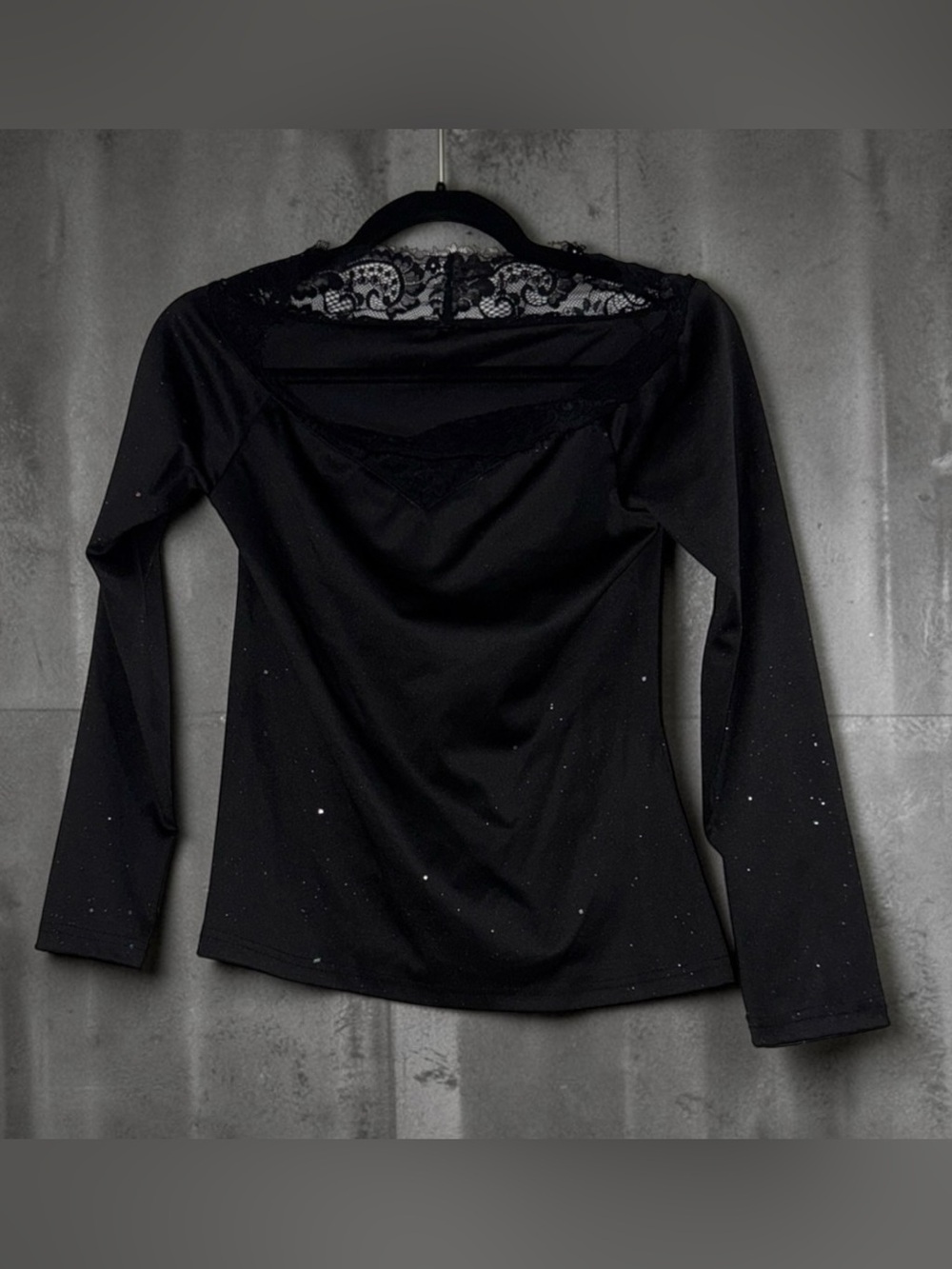 Chic Black Women's Long Sleeve Top with Lace Detail